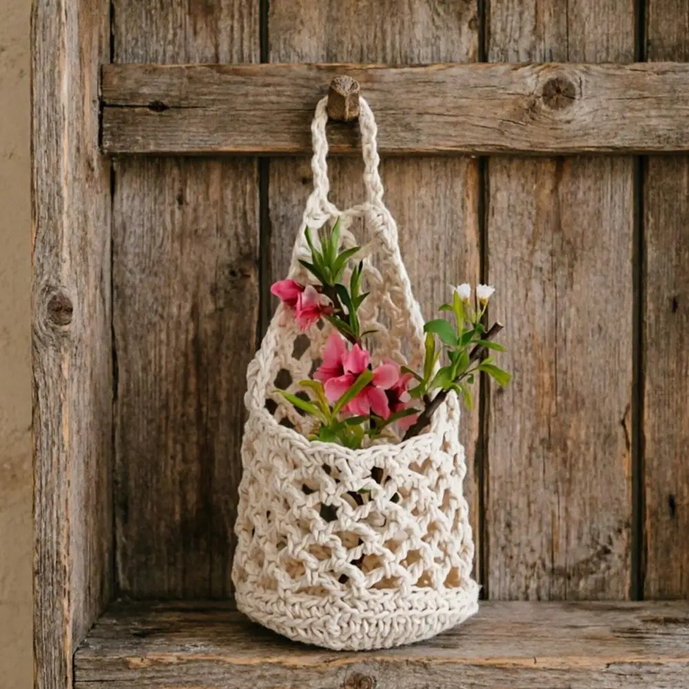 Storage Basket with Handle Wall Hanging Plant Baskets Hand-Woven Cotton Rope Planters for Fruits Plants