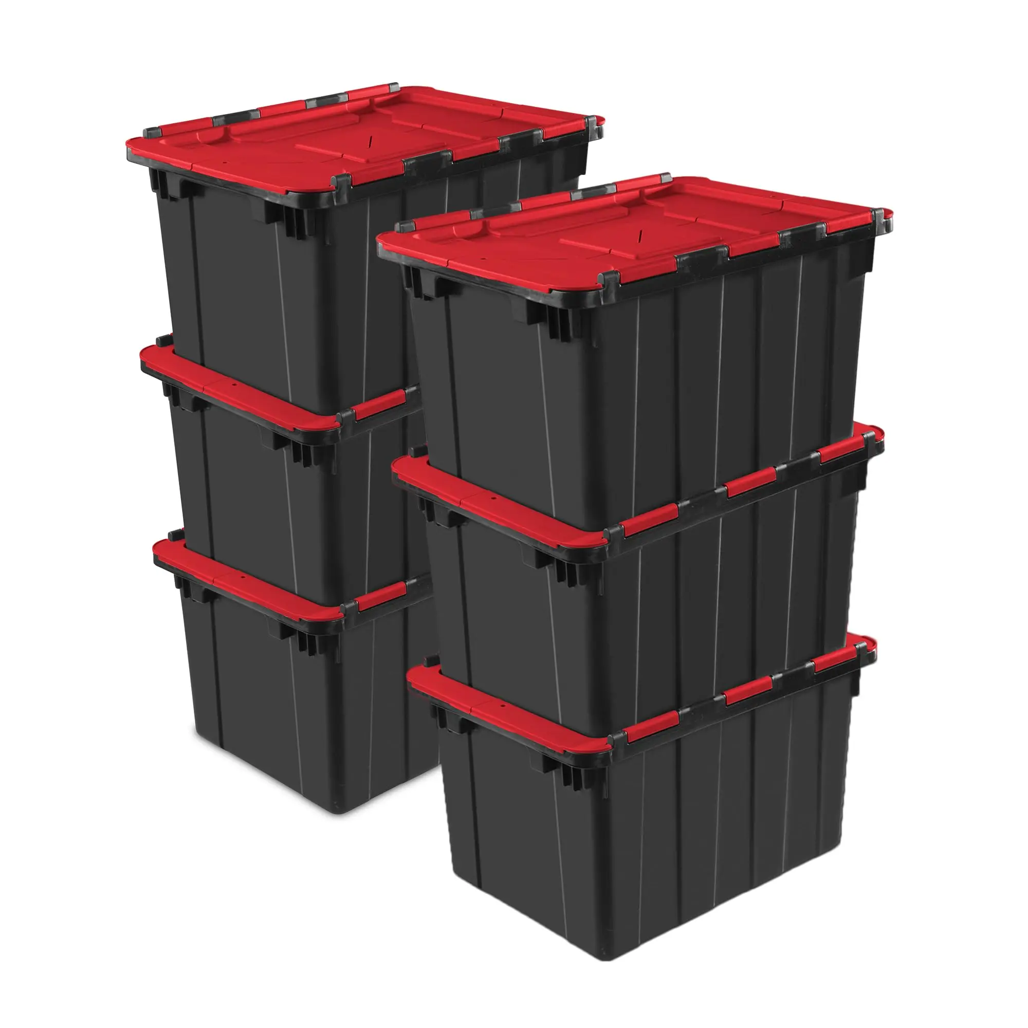 Industrial Storage Tote with Lids for Garage, 12 Gallon, 6-Pack