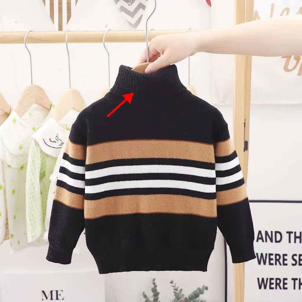 2023 Autumn Winter Girls Boys Sweater 2 Color Fashion Striped Knitted Bottoming Shirt For 2-6 Years Children Keep Warm Clothes