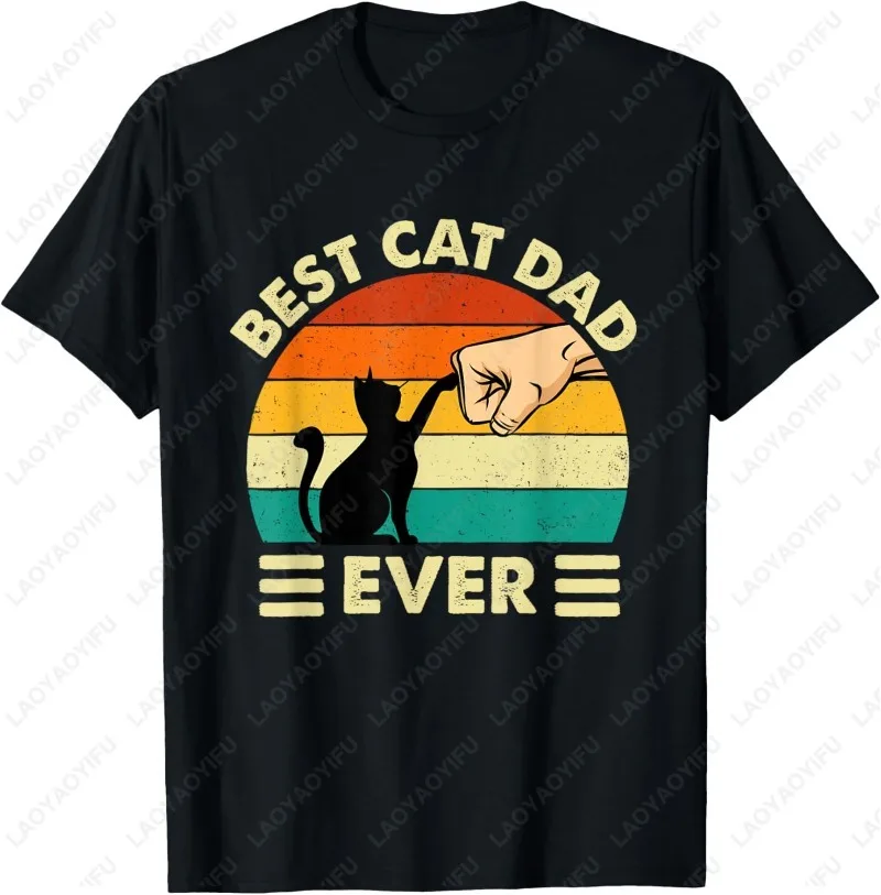 Best Cat Dad Ever Cats Lover Kitten Owner Kitty Unisex Adult Cotton T-Shirt Creative Trend Casual Style Simple Men Camisetas