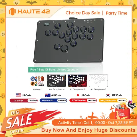 Haute42 파이트스틱 조이스틱 아케이드 히트박스 단추 림 레버리스 컨트롤러, PC, PS4, PS5, 스위치 제어 아케이드 스틱 컨트롤러