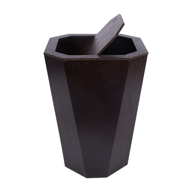 New simple new Chinese flip wooden trash can, home hotel living room bedroom waste basket