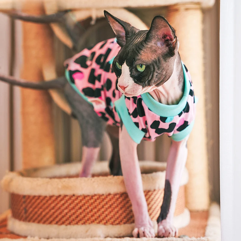 Sphinx Hairless Cat Clothes Pet Kittens Hoodies Shirt Leopard Print Sphynx Devon Rex Costumes Soft Warm Clothing For Cats Dogs