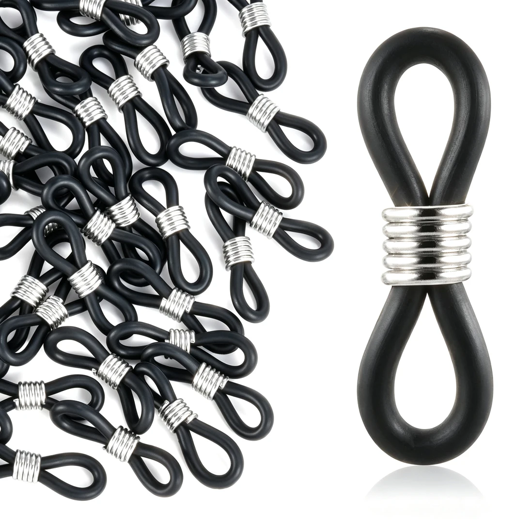 30Pcs Stainless Steel Spring Beads Eyeglass Chain End Connectors Rubber Loops For Sunglasses Strap Mask Lanyard DIY Jewelry Part
