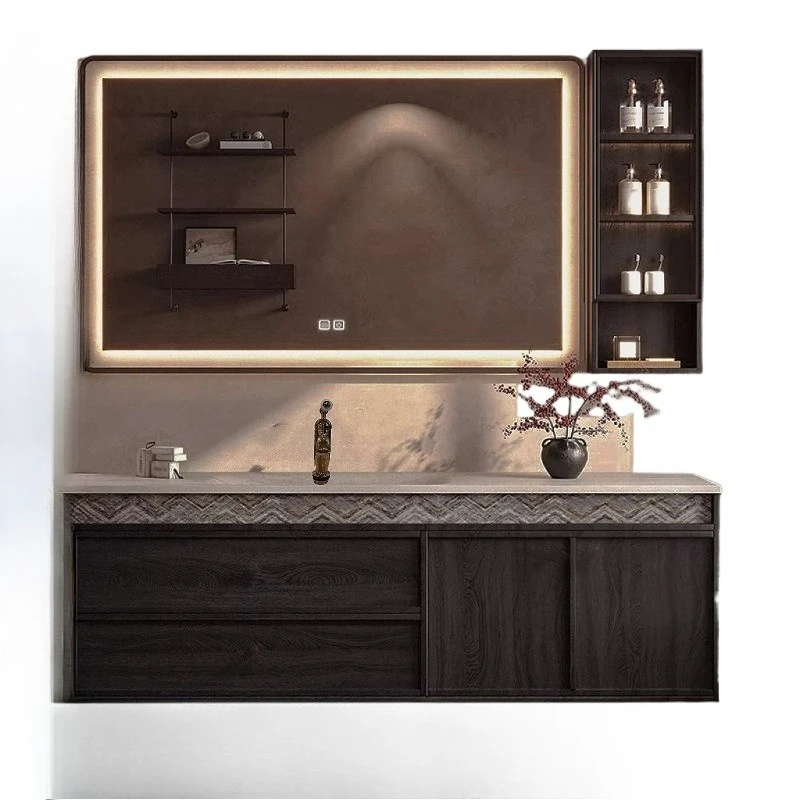 

Smart bathroom cabinet pure solid wood oak paint large size wash basin medium antique light luxury washbasin