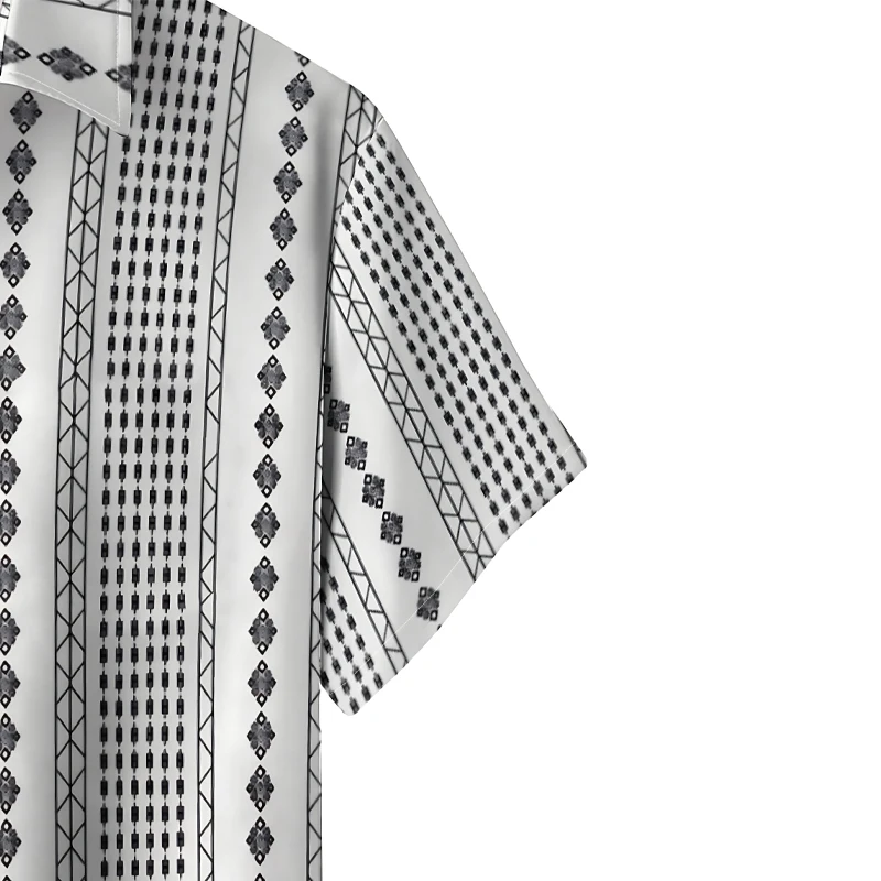 New Men’s Short Sleeve Button-Down Shirt with Geometric Ethnic Pattern - Casual Summer Fashion Streetwear Tops for Men