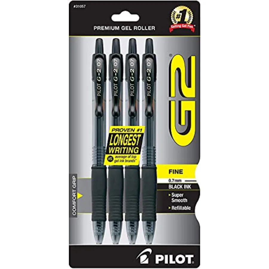 

G2 Premium Refillable and Retractable Rolling Ball Gel Pens, Fine Point, Ink, 4-Pack 31057