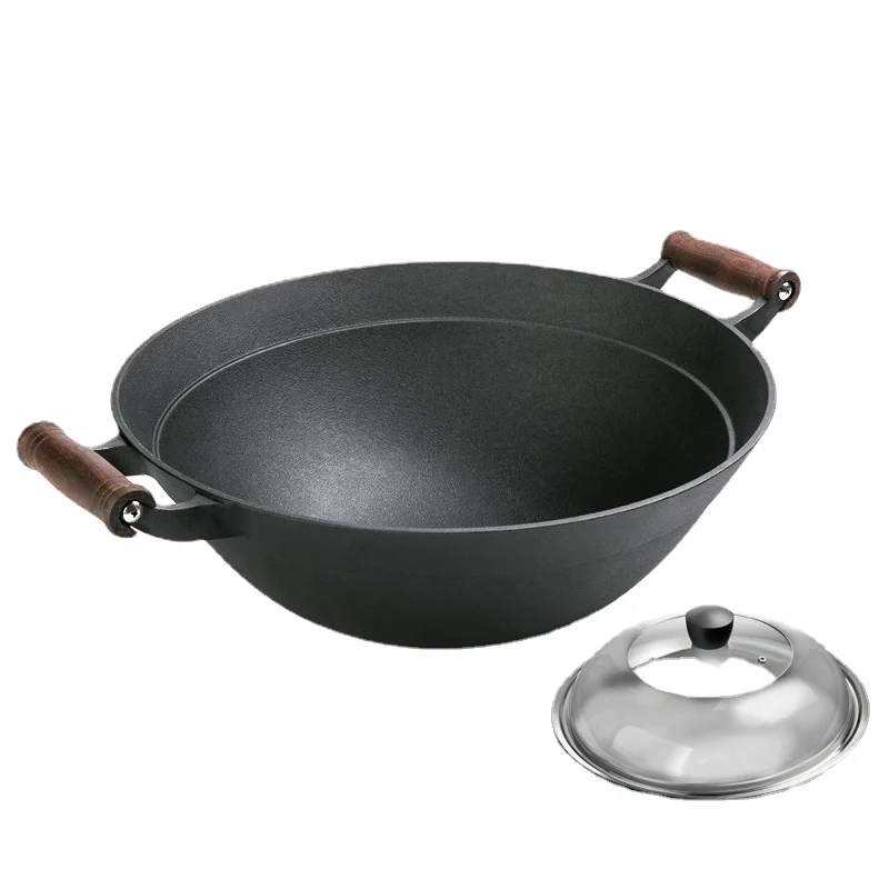 

Pointed Bottom Cast Iron Pot Old Fashioned Wok Household Binaural Large Wok Uncoated Deepening Chinese Style Frying Pan