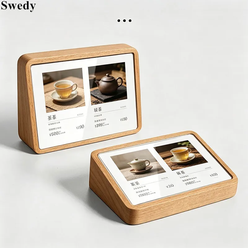 5 Pieces 78x38mm Slant Wood Acrylic Sign Holder Display Stand Restaurant Menu Paper Label Holder Price Name Card Holder Stand