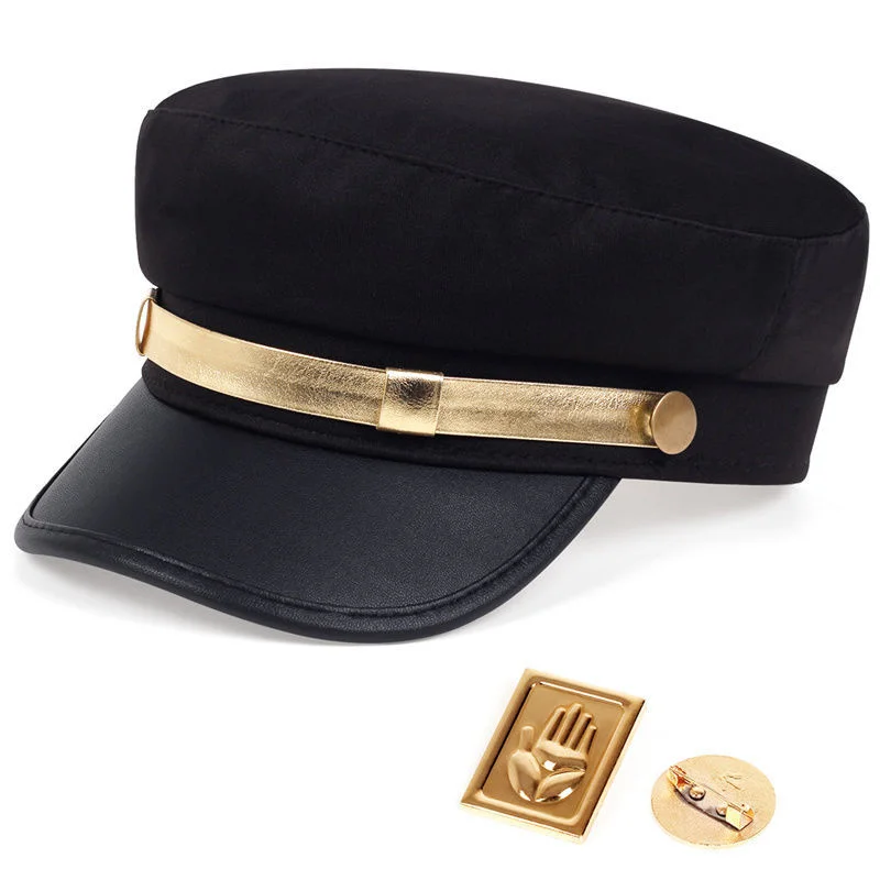 Anime JoJo's Bizarre Adventure Hat Adult Unisex Cosplay Cap Badge Brooch Pin Prop brim gold palm navy hats Costume Accessories