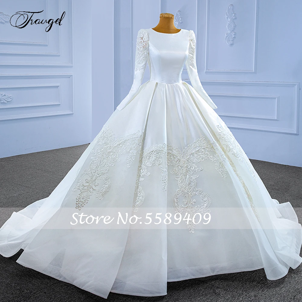 Vestidos De Novia Vintage De corte en A personalizados, Vestido De Novia De manga larga con cuello redondo, apliques glamurosos, bata clásica De satén