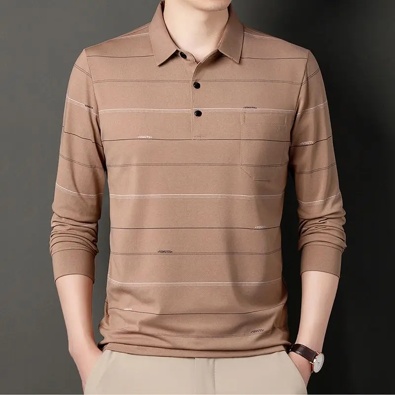 

Men's Long-sleeved T-shirt Lapel with Pocket Cotton Casual Autumn Clothes Base Shirt