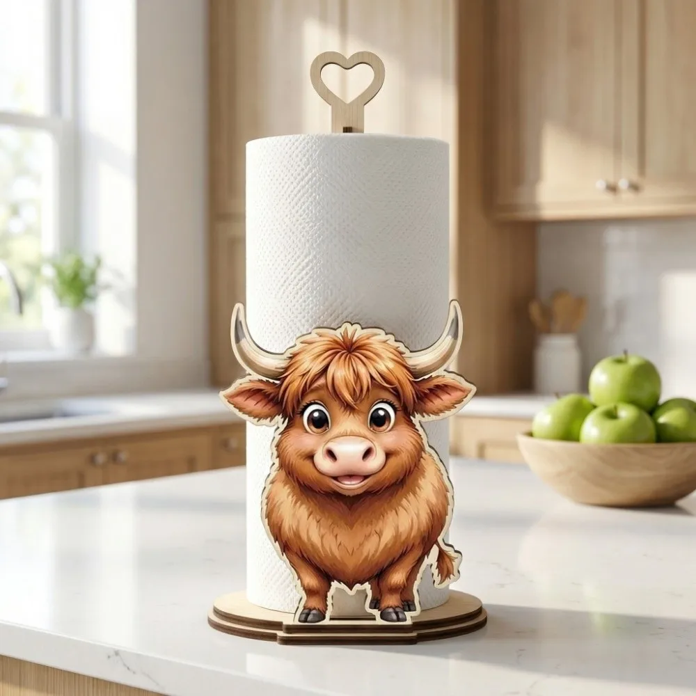 Animal Themed Animal Wooden Tissue Holder Food Wrap Wooden Kitchen Towel Rack Vertical Cloth and Towel Cartoon Cattle Cat Dog