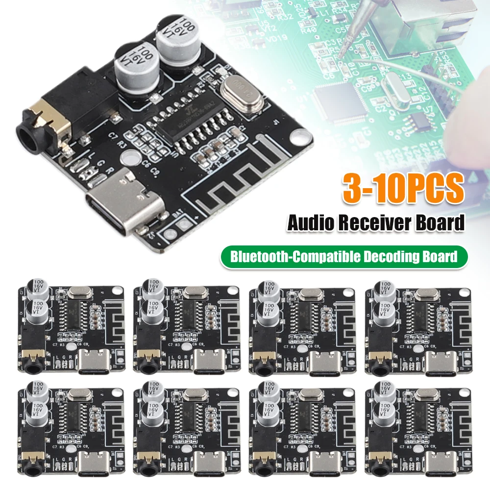 

Беспроводной стерео музыкальный модуль, Bluetooth-совместимый 5,0 Type-C MP3-декодирующий плеер, плата 3,7-5 В, модуль аудиоприемника для DIY