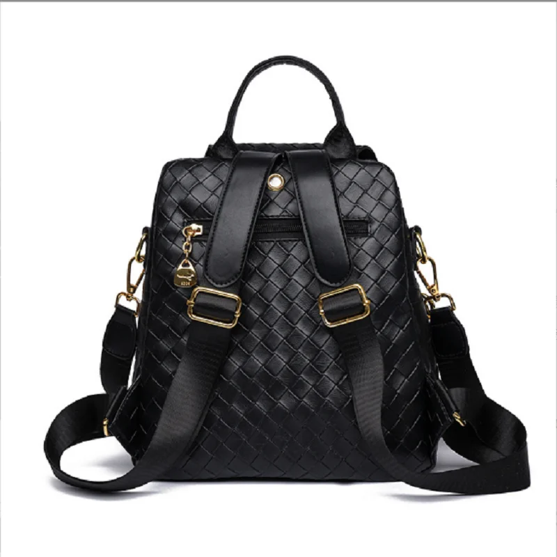 New Fashion Trend Weaving Pattern Leather Backpacks Women's Travel Small Shoulder Bags Totes High Capacity Crossbody Backpack