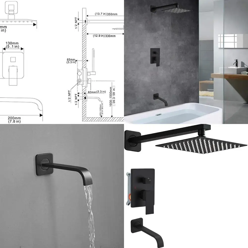 Luxury Matte Black Shower System with Single Handle, Wall-Mounted Mixer, and Tub Spout