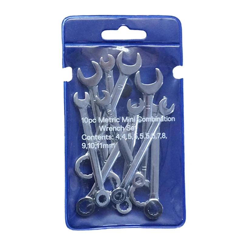 10Pcs Metric/Inch Mini Wrench 4-11mm Mirror Throw Open End Set Repair Car Tools Combination Wrench Multitool Plum Wrench