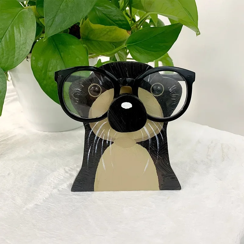 2023 New Wooden Animal Glasses Frame Desktop Crafts Decoration Office Desktop Storage Decoration Cartoon Cute Home Accessories