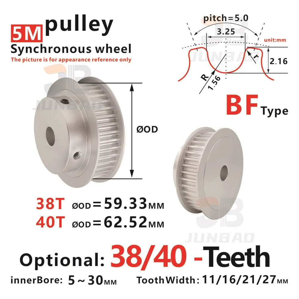 🔥Hot Sale！5M Timing Pulley 38/40-Teeth, Aluminum Synchronous wheel for 3D Printer/CNC,5-28mm Bore Compatible with HTD5M Belt
