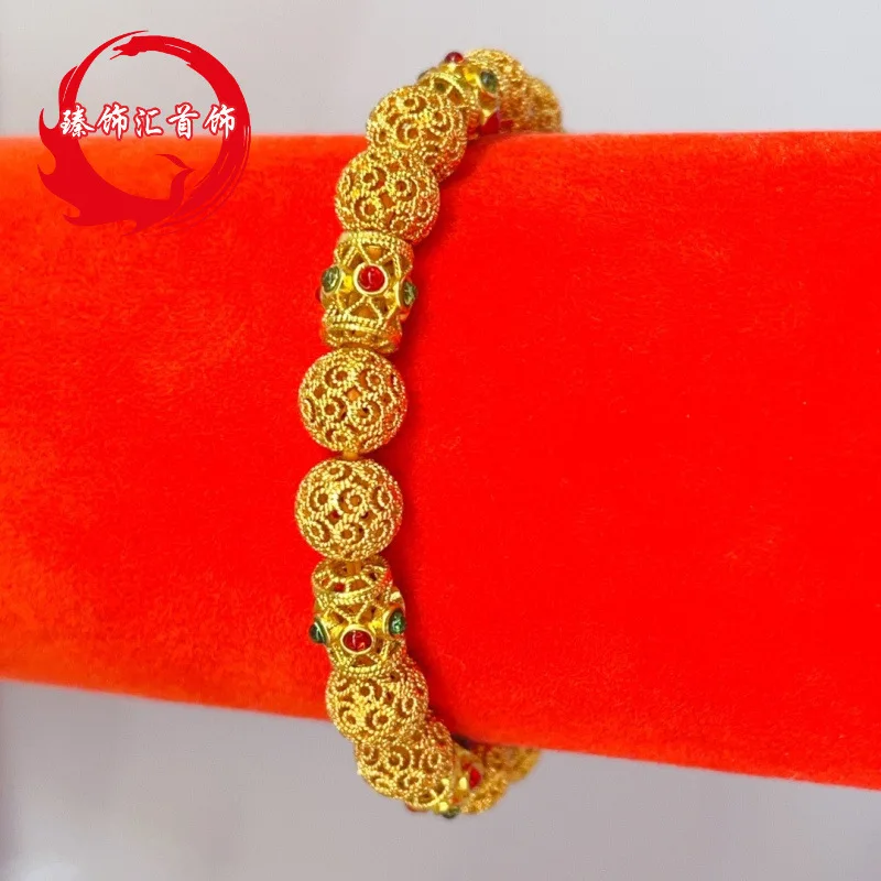 2026 Delicate Bracelet Jewelry Store Same Style Ancient Sand Gold Filigree Enamel Beads Hollow Hydrangea Copper Gold Plated Jewe