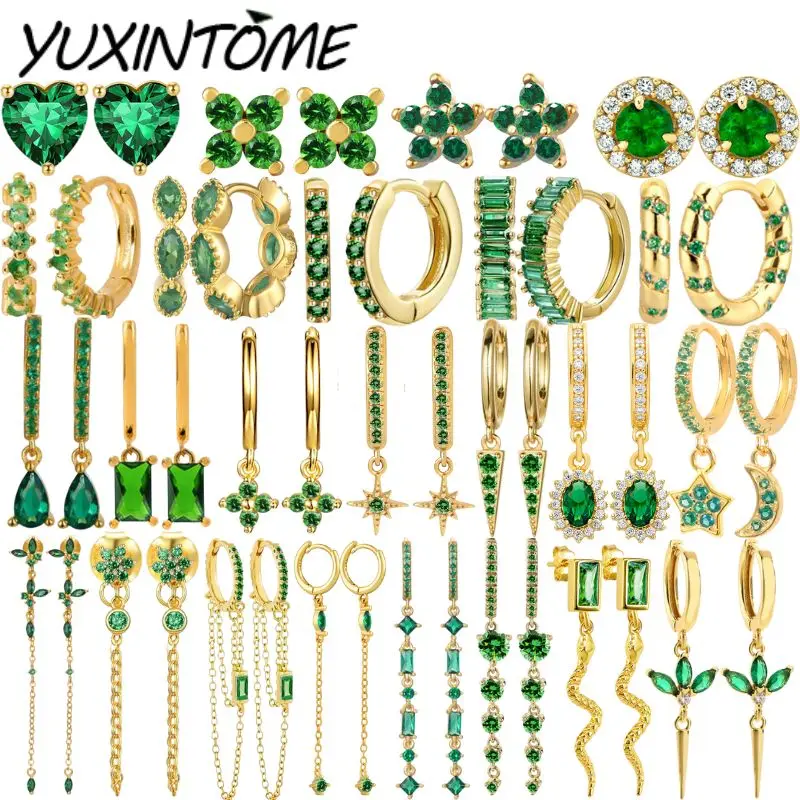 

925 Sterling Silver Needle Luxury Green Series Small Hoop Earrings for Women 24K Gold Earrings Trend Jewelry Ear Accessories