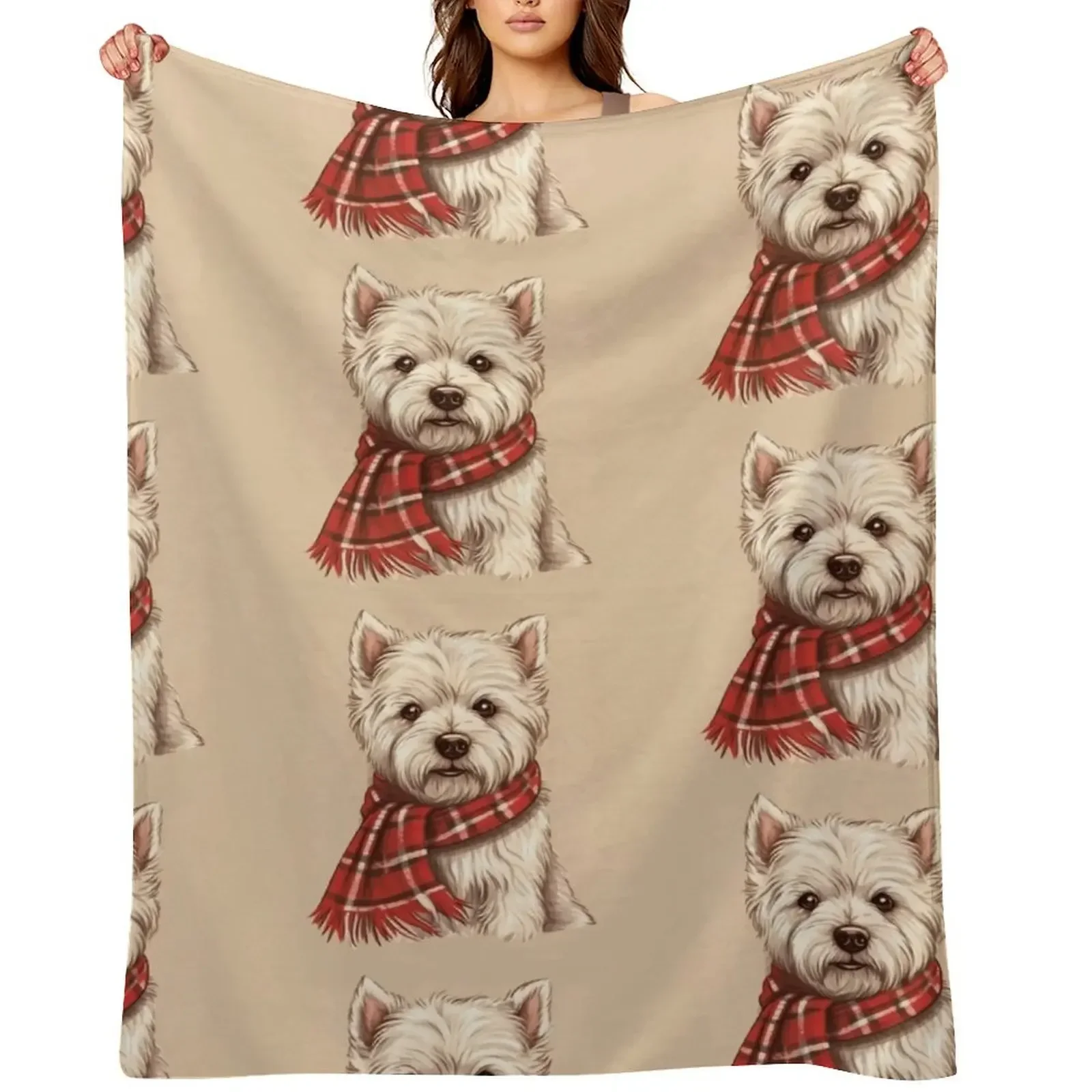West Highland White Terrier Westie Christmas Plaid Watercolor Throw Blanket christmas gifts wednesday Kid'S Flannel Blankets