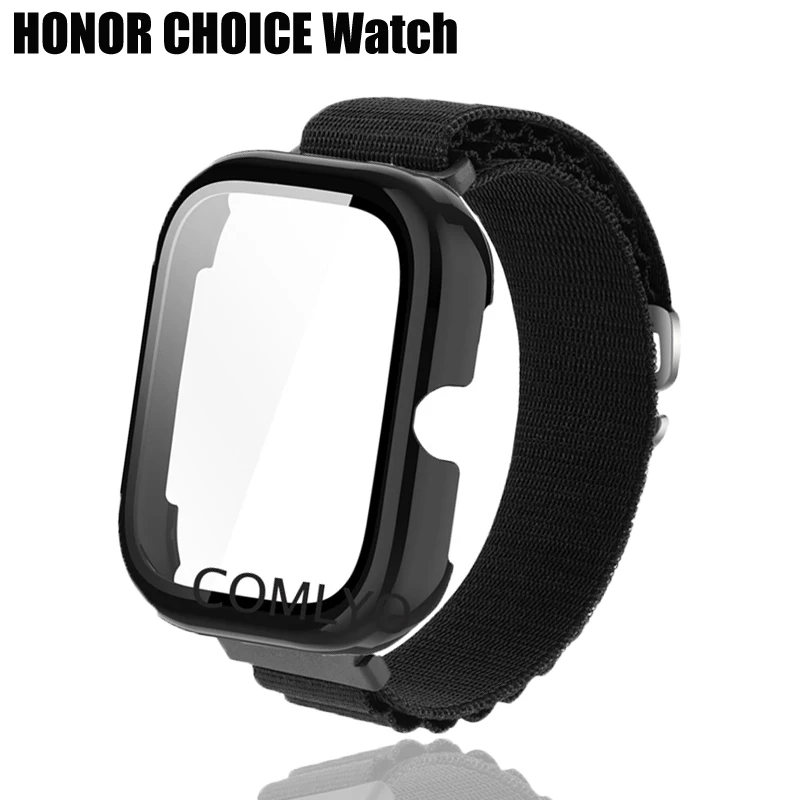 For Honor Choice Watch Case Strap Tempered Glass Protective Full Cover Nylon Soft Band Women men Belt Screen protector film