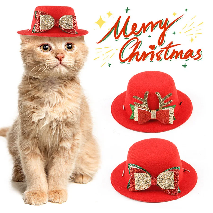 New Pet Christmas Hat, Pet Accessory Cap, Cute Bow Pet Hat for Cats and Dogs