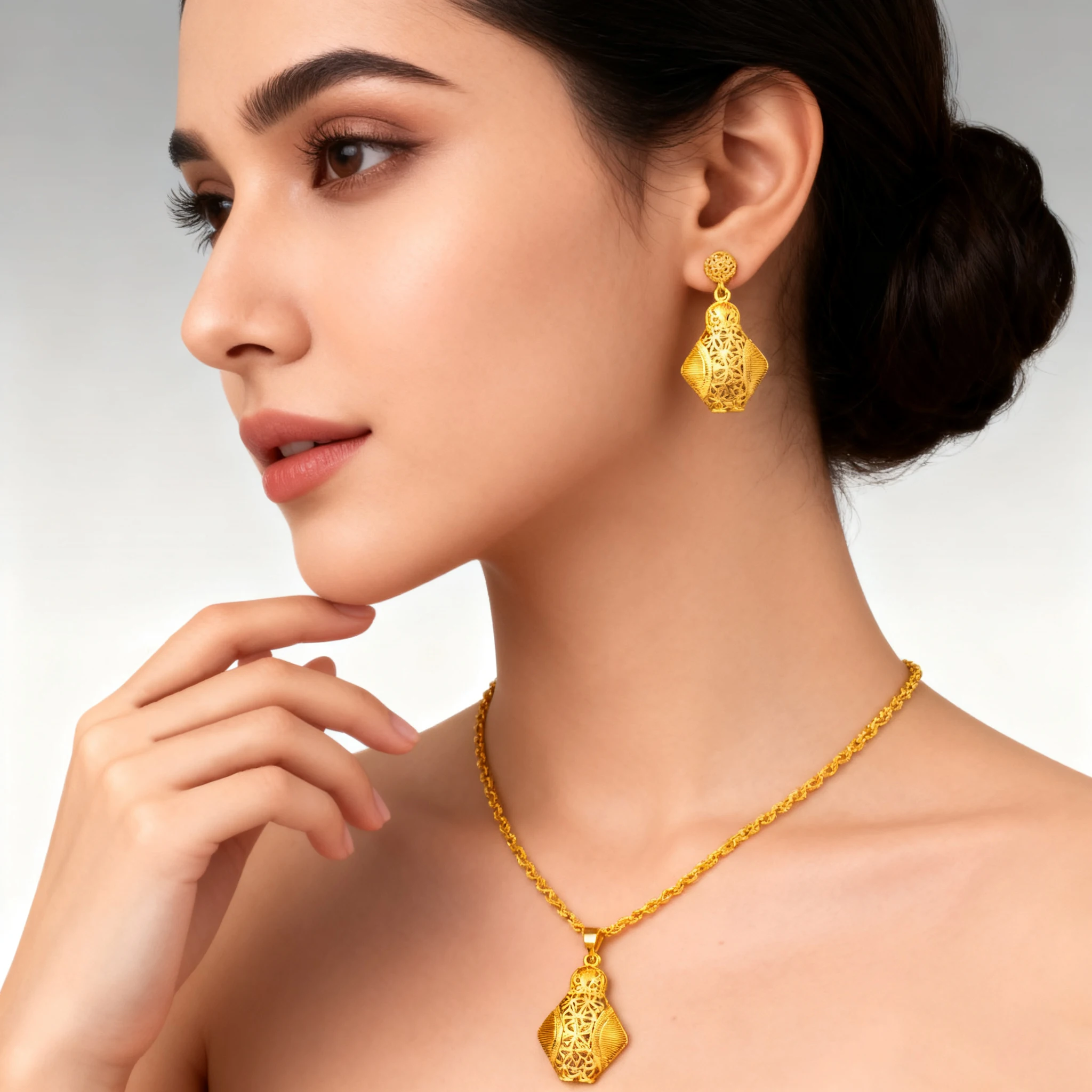 

Dubai Gold-Tone Necklace & Earring Ring Set for Women, Classic African Party Jewelry Gift, Bridal Wedding Accessories