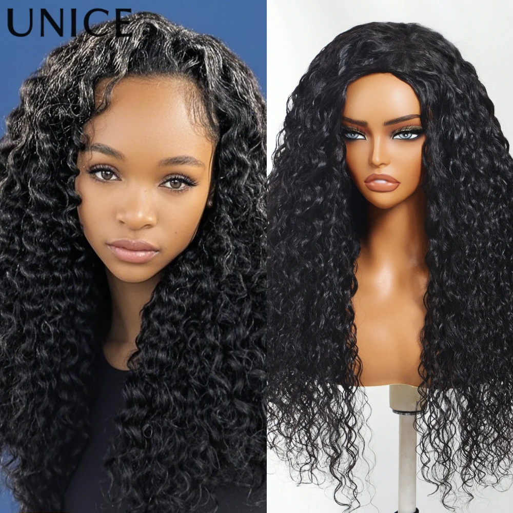

UNICE Hair New Drawstring Water Wave Half Wig Human Hair Flip Over Invisible Hairline Wig Minimal Leave Out Wear Go 3/4 Half Wig