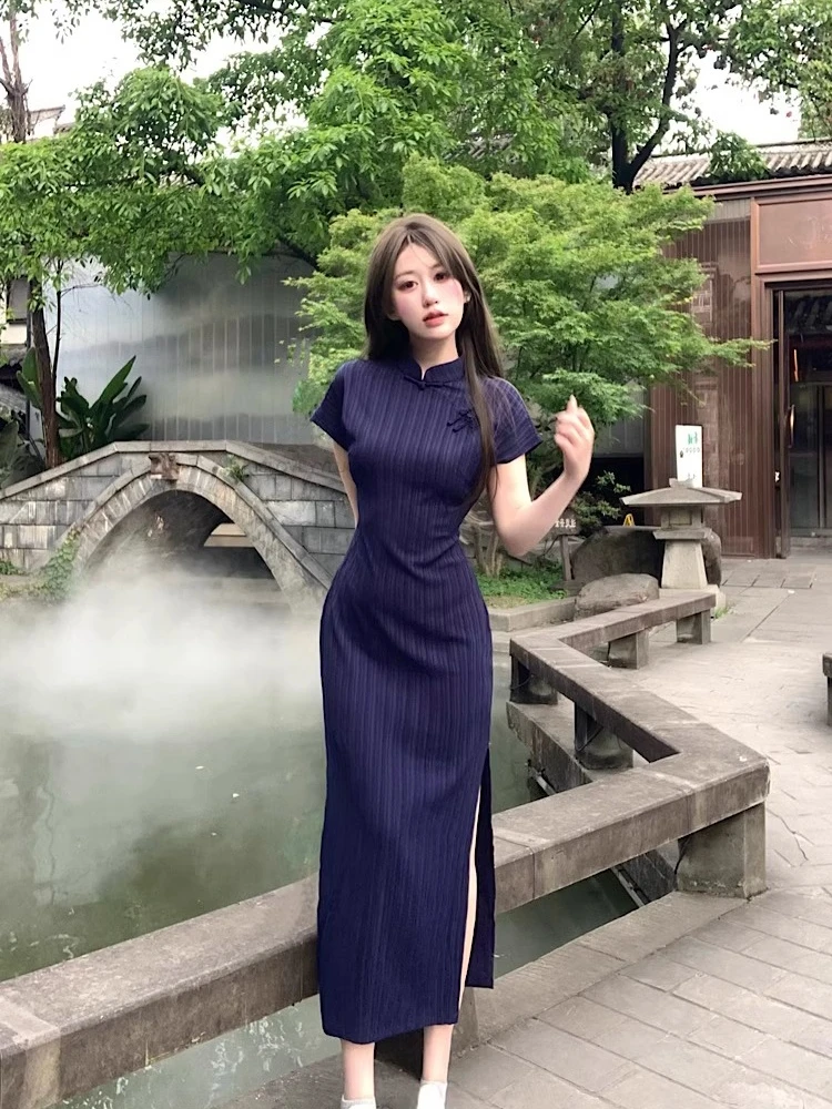 فستان صيني نحيف للربيع والصيف شيونغسام بدون أكمام تشيباو يوميًا بأكمام قصيرة رداء تشيباو تشينويز فيستدو زن فستان شاي