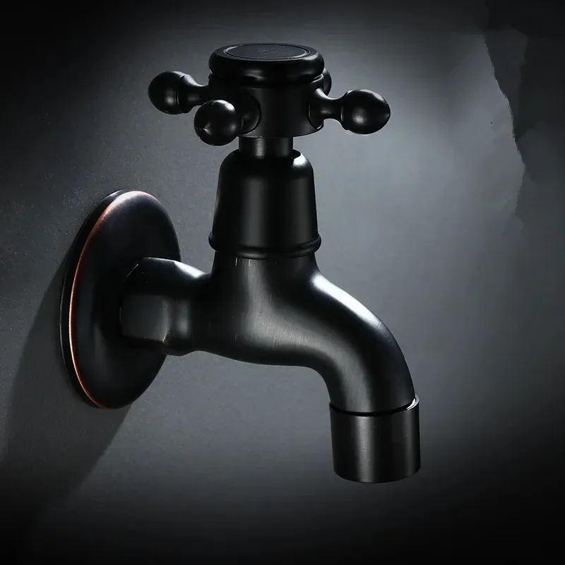 Modern Black Bronze G1/2 Decorative Outdoor Faucet Garden Bibcock Tap Bathroom Washing Machine Mop Faucet Only Cold
