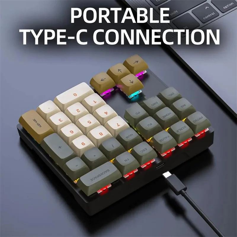 33 Key Wired Mechanical Numeric Keypad Blue/Red Switch With Multi-color Lights For Business Finance Dedicated External Keypads