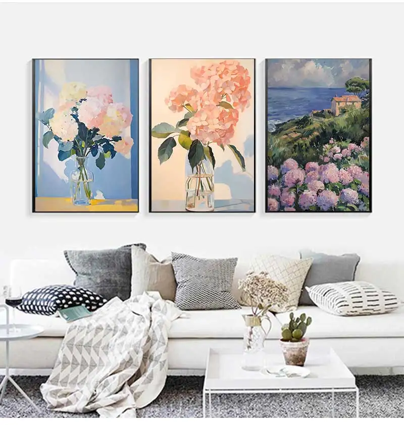 Abstract Plant Coloful Flower Hydrangea Lily Cherry Blossom Poster Canvas Painting Wall Pictures Living Room Decor