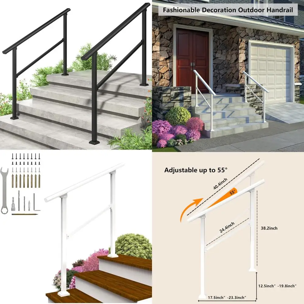 درابزين الدرج الخارجي - درابزين بيضاء من 4 خطوات للخرسانة والطوب والخشب والرخام، مناسبة للاستخدام الخارجي #1