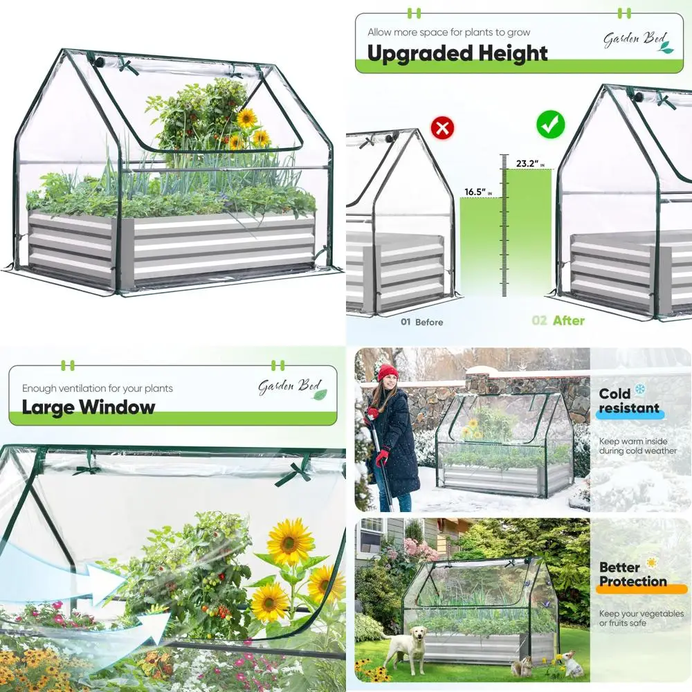 

Raised Garden Bed Outdoor Galvanized Steel Planter Box with Greenhouse and Zipper Window, Dual-Use, Large, 20 Pieces