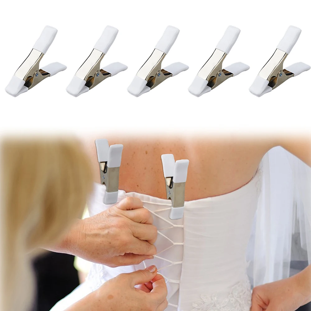 5Pcs 3.9 Inch Dress Clips for Fitting Bridal White Wedding Clothing Clips Heavy Duty Fixed Clamp for Wedding Photographer