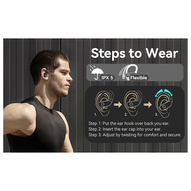 سماعات رأس رياضية مقاومة للماء مع ميكروفون مدمج ، بلوتوث ، سماعة رأس Hifi للتمرين