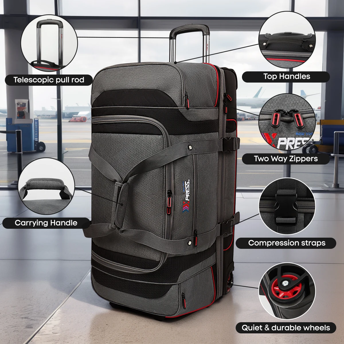 Rolling Duffel Bag with Wheels & Handle Drop Bottom 30