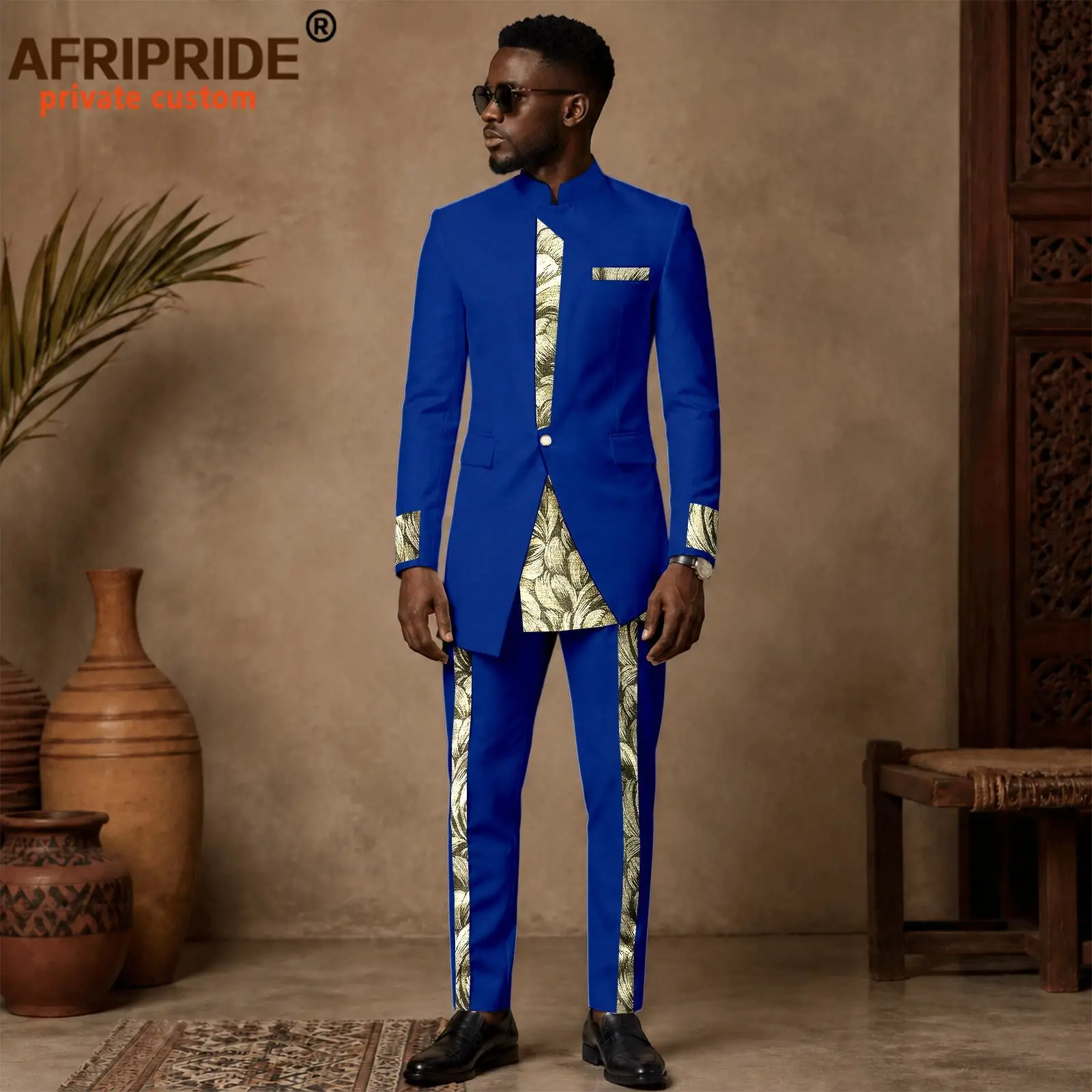 Men`s Business Suit Stand Collar Applique Blazer and Trousers 2 Piece Set for Men Regular Fit Suit African Clothes 2616099
