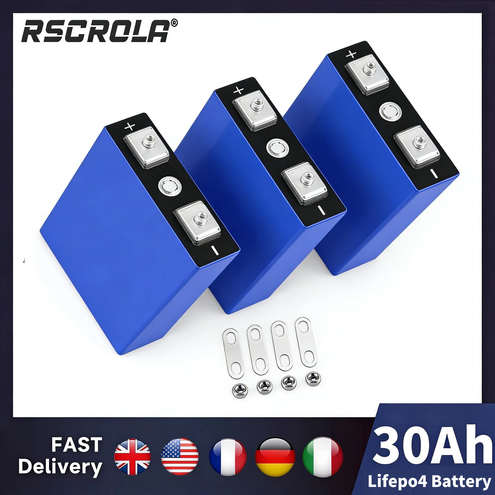 

Rscrola New 3.2V 30Ah LiFePO4 Battery Cell Deep Cycle for DIY 12V/24V/36V/48V Solar Energy UPS Power System