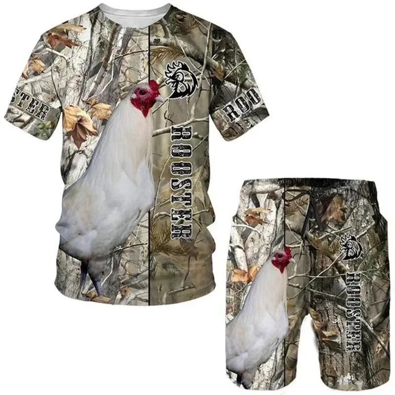 Men's 3D Printed Sports Set 2-piece Set Camouflage T-shirt Shorts Men's Summer Casual Round Neck T-shirt Short Sleeved Set