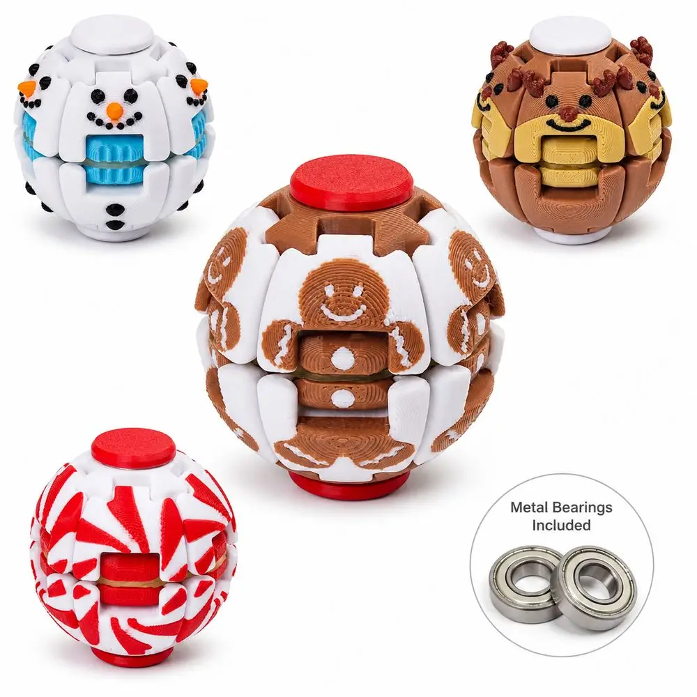3D Printed PLA Fidget Spinner Ball Spherical Structure Press and Rotate Christmas Fidget Toy Festive Style Christmas