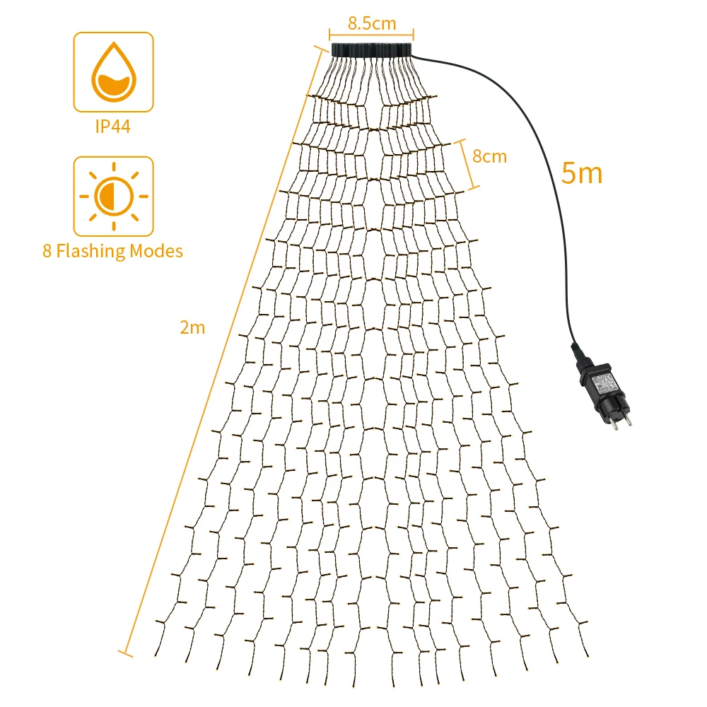 LED-Weihnachtslichterkette, 8 Beleuchtungsmodi, Lichterkette, Weihnachtsbeleuchtung für Urlaub, Zuhause, Party, Dekoration, drinnen und draußen, 400 LEDs – Detail 8