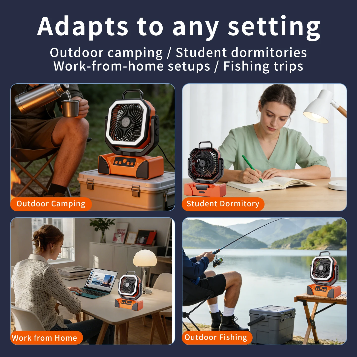 50000mAh Portable Camping Fan with  Remote Contral 4 Wind Speeds Fast Charging for Outdoor Fishing Travel Cooling Electric Fan image 5