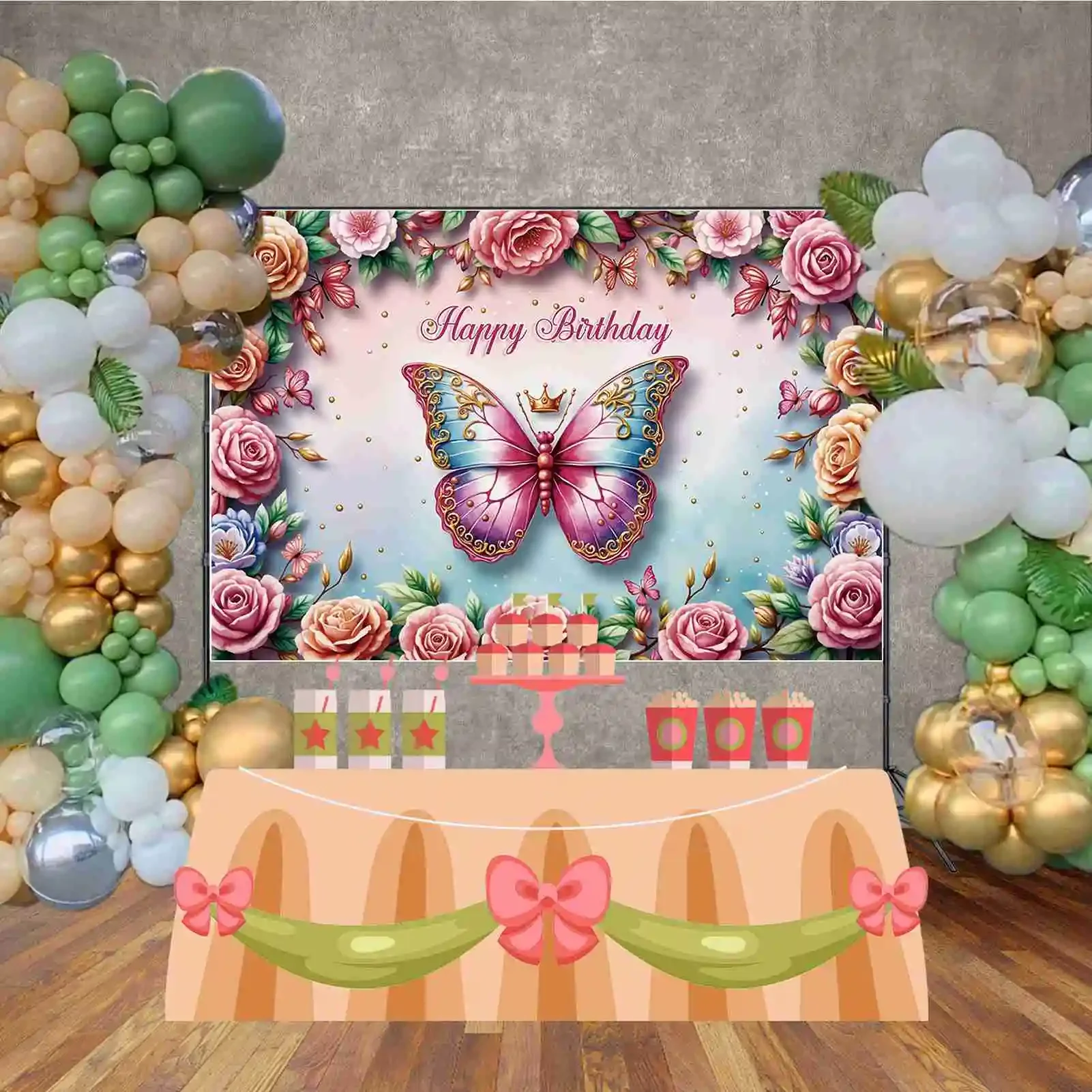 MOON.QG 2025 Christmas Christmas Tree Backdrops Girls Pink Ornamented Room Snow Pine Tree Background Party Photocall Accessories