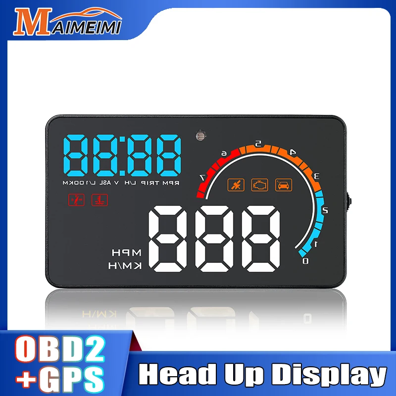 

D2500 HUD OBDII GPS Car Speedometer + RPM 2 In 1 LED On-board Computer Windshield Projection Tachometer Alarm KM/H PMH