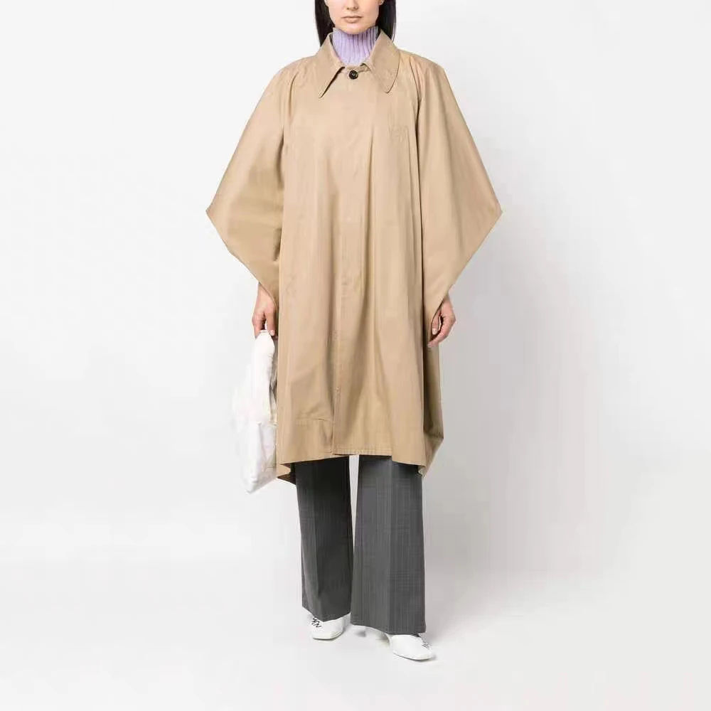 Beige oversized loose silhouette bat trench coat 2023 fall new simple design cape wind single-breasted long Women's coat