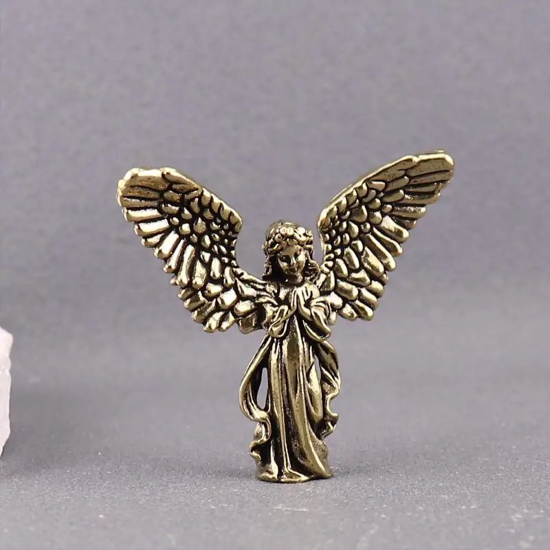 Vintage Brass Blessed Guardian Angel Figurines Miniatures Desktop Ornaments Lovely Small Statue Home Decorations
