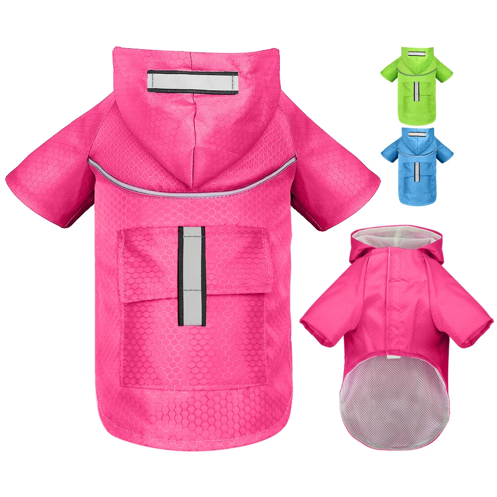 Mesh Breathable Small Dog Raincoat Reflective Durable Dog Pet Clothes with Hood Pocket Puppy Rain Jacket for Small Medium Dog